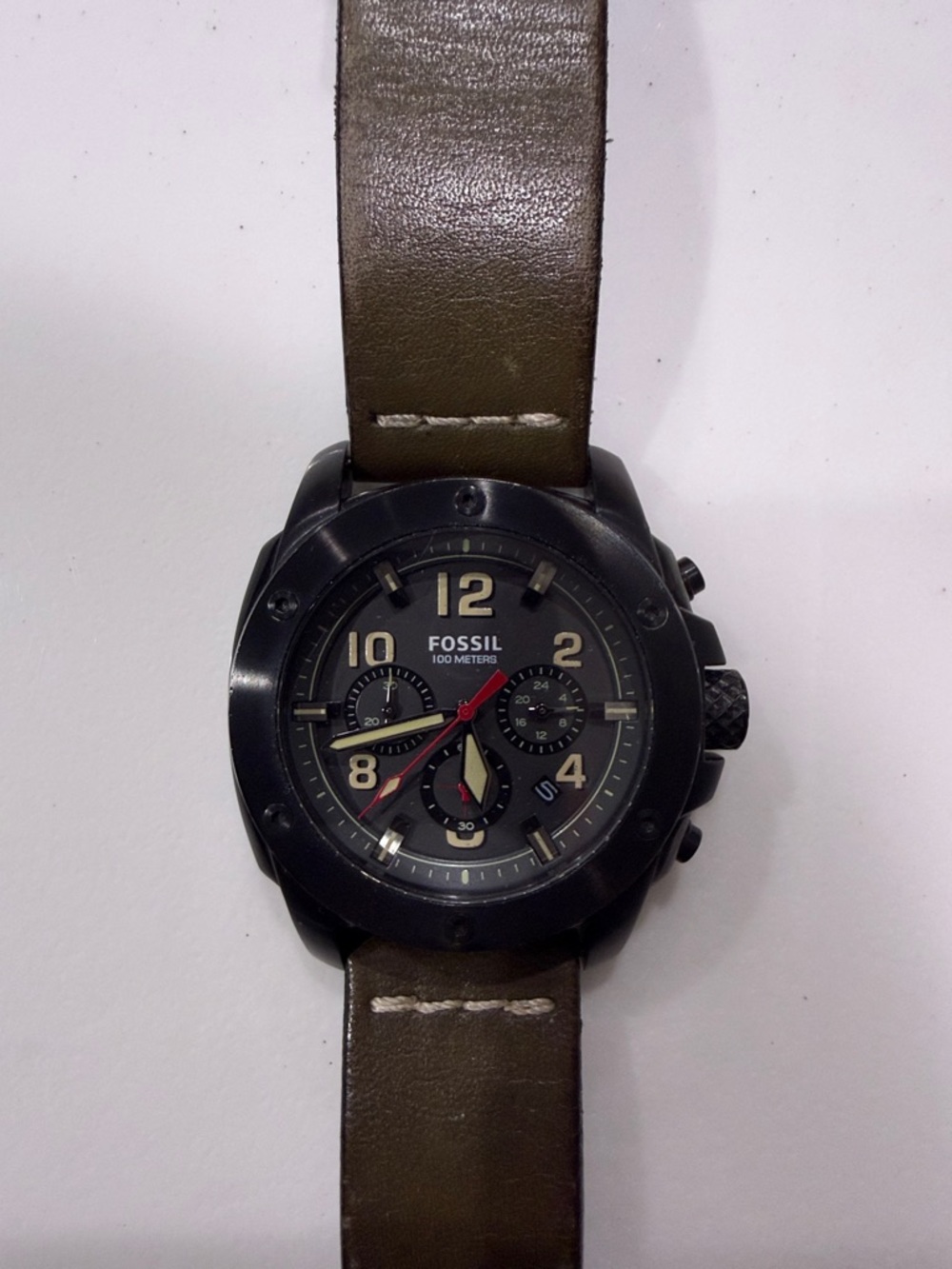 Fossil Men’s Black Dial Brown Leather Strap Chronograph Watch